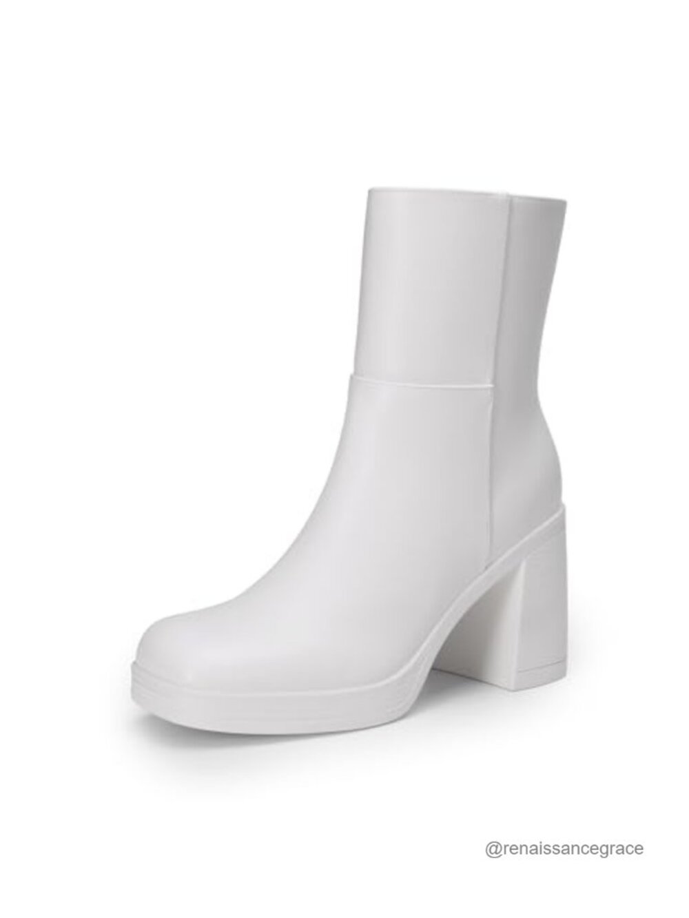 Faux Leather Chunky Heel Ankle Booties Square Toe Side Zip Platform Gogo Boots